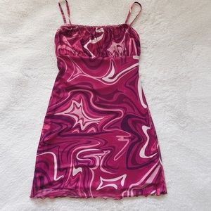 Pink Marble-Print Spaghetti Strap Dress